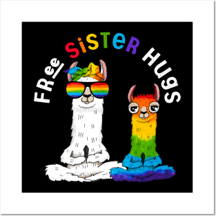 Free Sister Hugs Llama Shirt Gay Pride LGBT Rainbow Flag T-Shirt Posters and Art